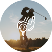 A person swinging a club on a golf course