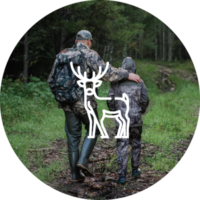 A father and son on a hunting trail